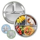 Edelstahl Baby Teller mit Saugnapf, 2 Stück Silikon Kinderteller mit 5 Saugnäpfen, 21CM Edelstahl Teller Baby, BPA-frei, Rutschfeste, Abnehmbare Silikonhülle, Babyteller, Kinderteller (Blau + Grün)