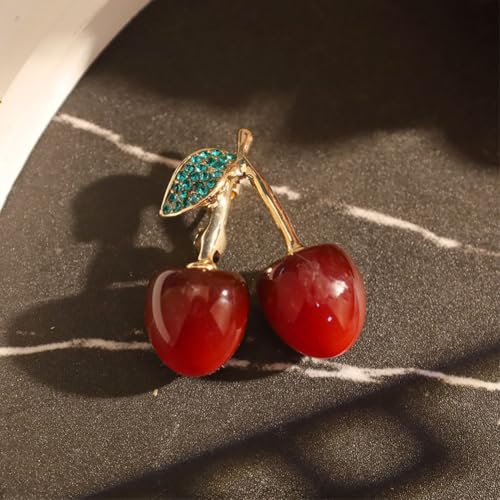 Image of Cherry Lapel Brooch Pin for Women Men Enamel Cherry Lip Brooches Pin Red Sexy Kiss Lip Mouth Lapel Pins Cherrys Jewelry Gift Cloak Scarf