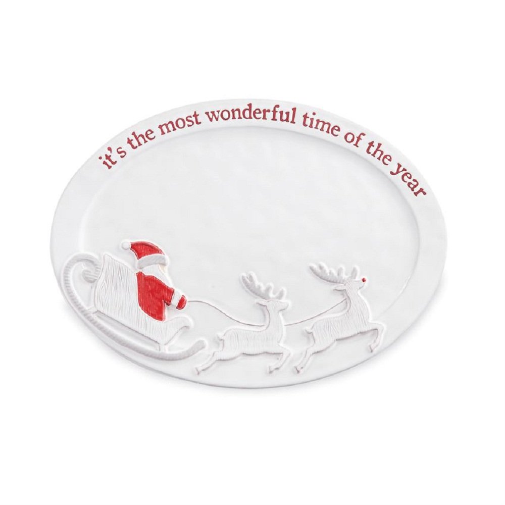 Mud Pie Wonderful Time of The Year Christmas Santa Serving Platter, One Size, White, Red