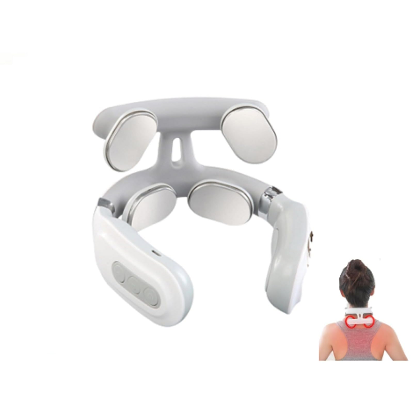 Restify Pro Masajeador De Cuello Con Calor 4 Cabezales,9 Velocidades Para Alivio Del Dolor Cervical Y Tensión Muscular, Apagado Automático 15 Min,Carga USB,Portátil Para Hogar,Oficina Y Viaje (Blanco)