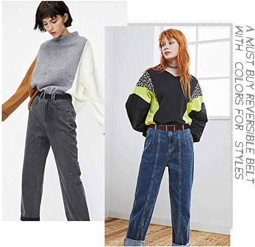 Jasgood Women Leather Reversible Belt, Ladies Belt For Jeans With Rotated Buckle(Suit For Pants Size 27-31 Inches, Black) #TOP6