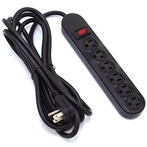 Otimo 12Ft 6-Outlet Power Strip AC125V 14AWG Black - Office or Home Plug Extension