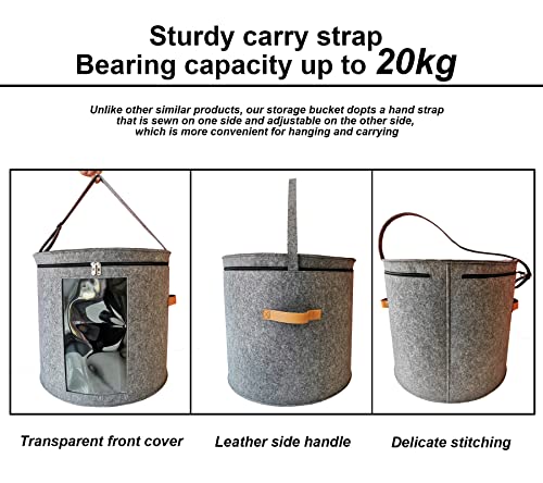 Aeeteek Hat Storage Box 19" D X 17" H Portable Felt Organizer Bucket Foldable Large Capacity Bag Round Travel Hat Container With Dust Proof Lid, Stuffed Animal Toys And Clothes Storage Bin (Grey) #TOP3