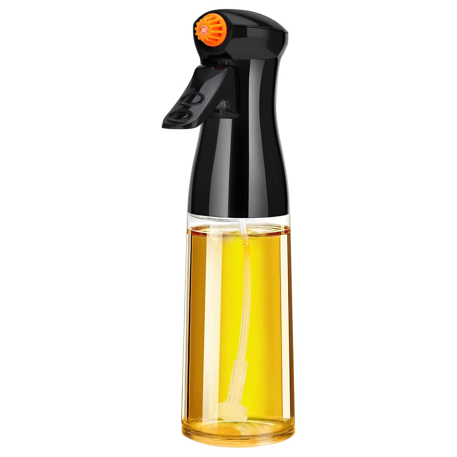 MJDFS Glass Oil Sprayer, 7oz Olive Oil Mister With Replaceable Nozzle, Food Grade Portable Reusable Oil Vinegar Spritzer Sprayer Bottles for Air Fryer, Kitchen, Salad, Baking, BBQ, Frying(black)