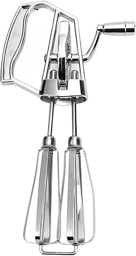 Eggs Beater，Stainless Steel Manual Eggs Beater Hand Crank Mixer with Double Rotating Heads for Efficient Whipping and Baking
