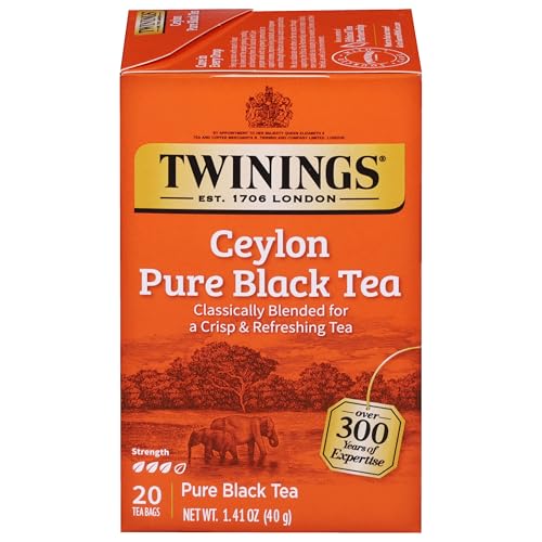 Twinings Ceylon Pure Black Tea Individually Wrapped Bags, 20 Count (Pack of 1), formerly Ceylon Orange Pekoe, Crisp, Refreshing, Caffeinated, Enjoy Hot or Iced, 20 Teabags