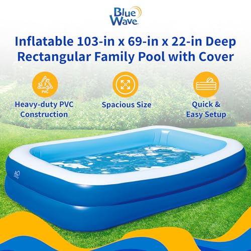 Image of Inflatable 103-in x 69-in x 22-in Deep Rectangular Family Pool with Cover