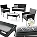 Juskys Polyrattan Sitzgruppe Fort Myers 4 Personen mit 2er Sofa, 2 Stühle, Tisch & Sitzkissen wetterfest schwarz/grau Balkonmöbel Gartenmöbel Set