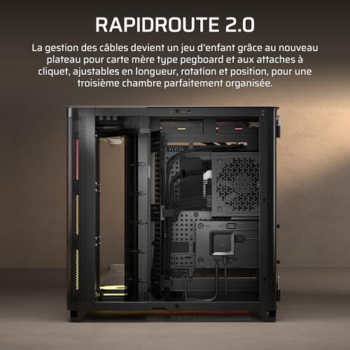 CORSAIR AIR 5400 LX-R RGB iCUE Link Boîtier PC Triple Chambre Moyen-Tour Panoramique — Chambre Isolée pour AIO 360mm, Compatible Mères À Connexion Inversée, 3X Ventilateurs RGB LX-R Inclus — Noir