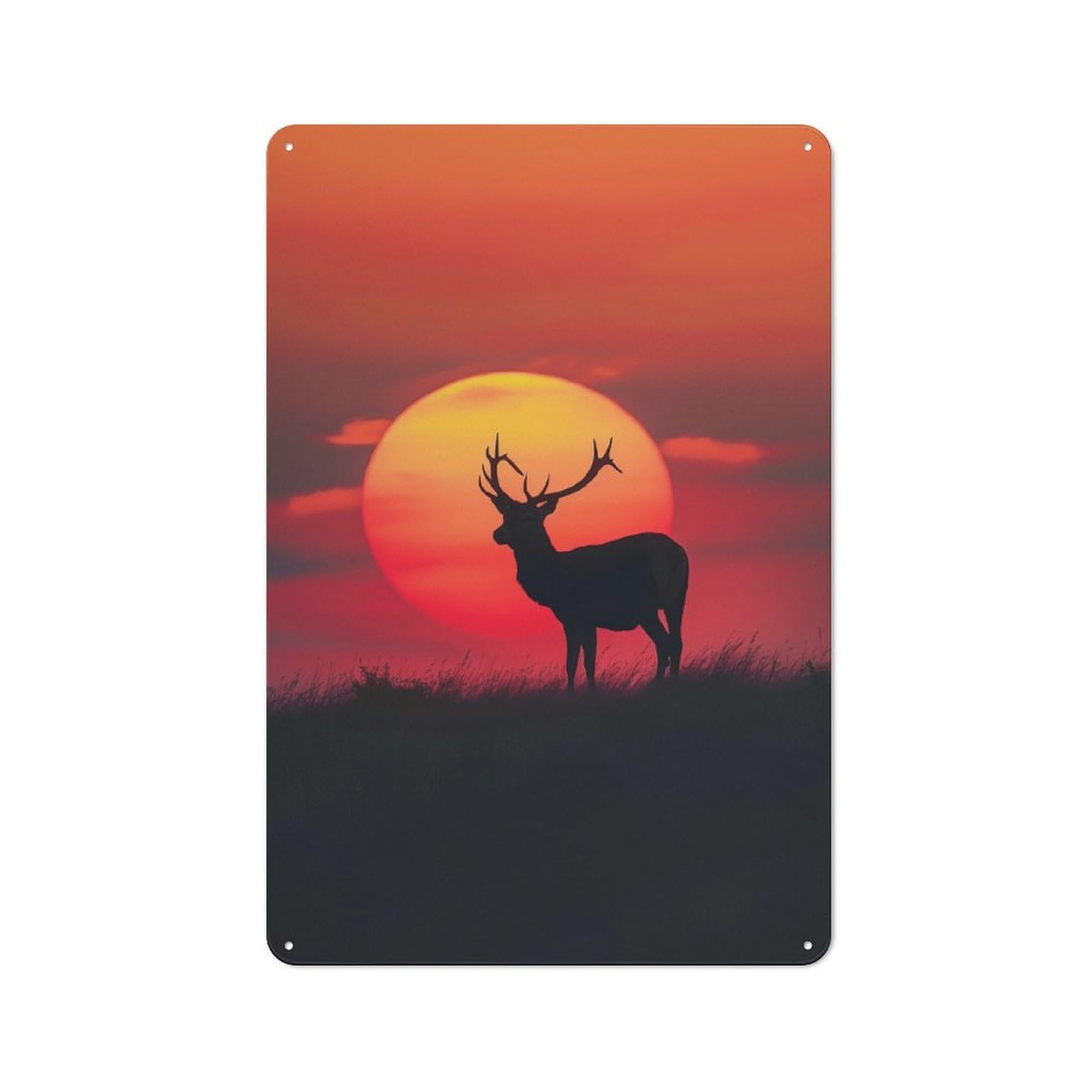 Junmoney Deer Silhouette Sunset Classic Metal Wall Plaque 30X20cm Featuring Creative Space Decor For Workspace, Cafe, Shop Or Desk Area