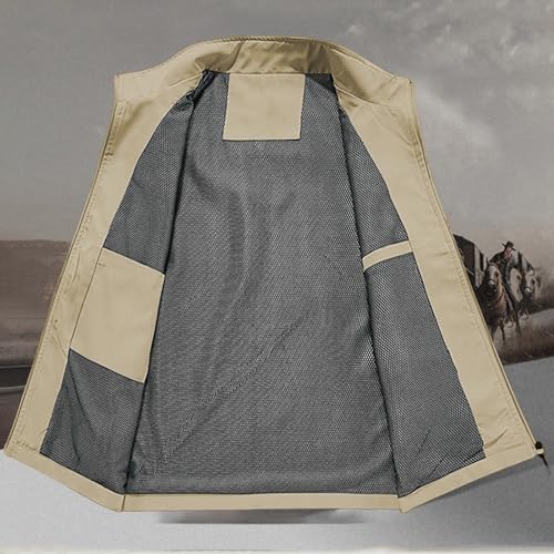 Men's Oversize Multi Pockets Vest Solid Color Lapel Collar Zipper Sleeveless Shirts Outdoor Cargo Work Waistcoat Plus Size4