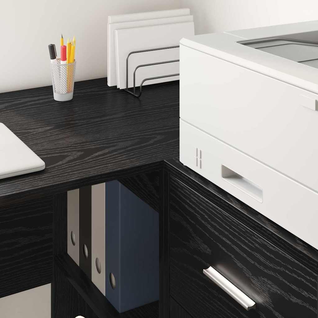 Scrivania con mensola, colore nero, effetto rovere, 102 x 50 x 75 cm, moderna scrivania per computer per casa, ufficio, robusto materiale in legno con spazio di archiviazione