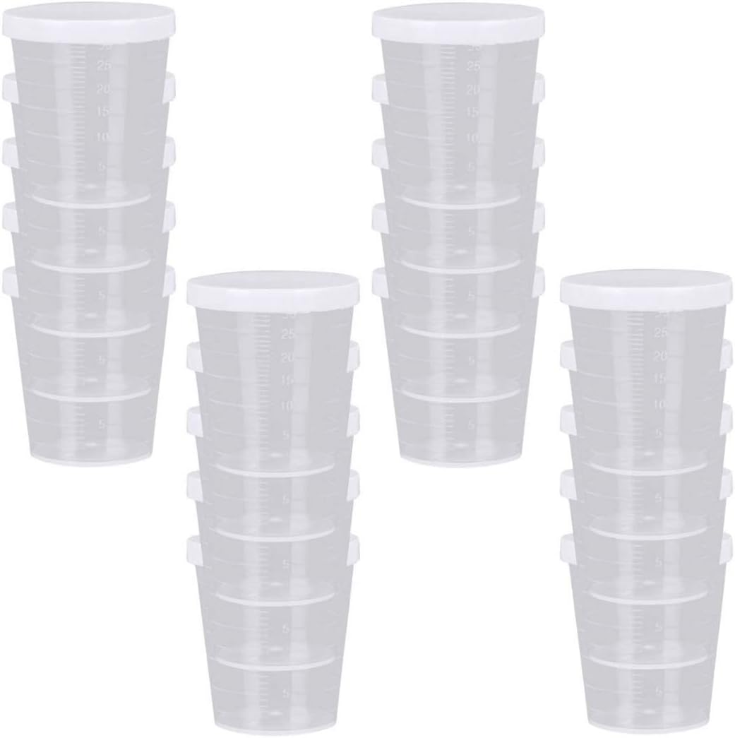 Goeielewe 20PCS Plastic Medicine Cups with Lids, 30ML Clear
