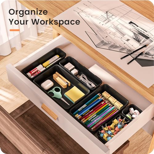 Image of A-LuGei 【Military Grade Drawer Organizer, 【𝟱𝗦𝗶𝘇𝗲】 Makeup organizer, 【Holds 177 Items】 Bathroom Organizers and Storage, Organization and Storage, Desk Drawer Organizer for Vanity (Black)