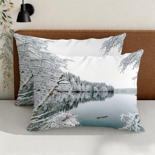 Housse de couette microfibre douce motif 3D forêt enneigée - 5