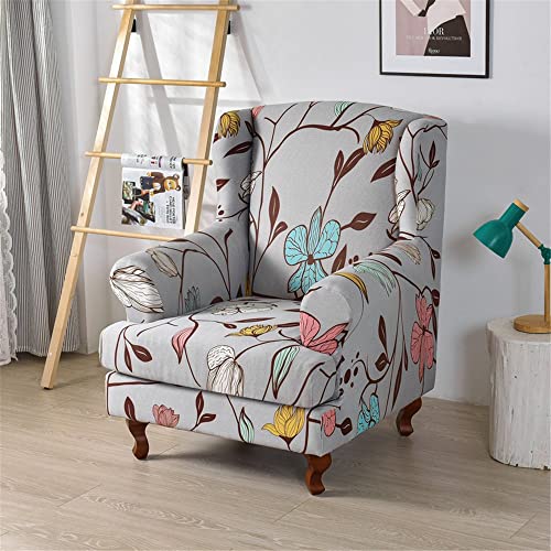 Highdi Funda de Sillón Orejero Elástica 2-Piezas para Strandmon, Funda de Sofá Individual con Funda de Cojín, Fundas Protector de Butaca para Dormitorio, Recepción, Club (Gris Vintage)