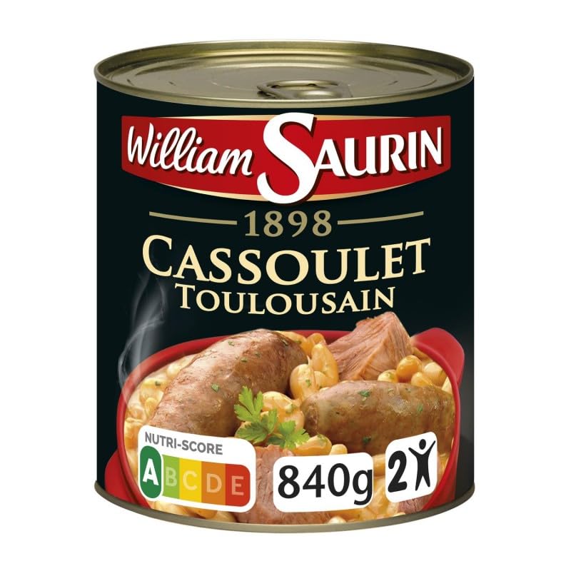 Cassoulet Toulousain Cuisiné à la Graisse d'Oie 1898 William Saurin - Saveurs Traditionnelles - Plat Chaud Prêt à Déguster - Epicérie Salée - Conserves - Le Lot De 3
