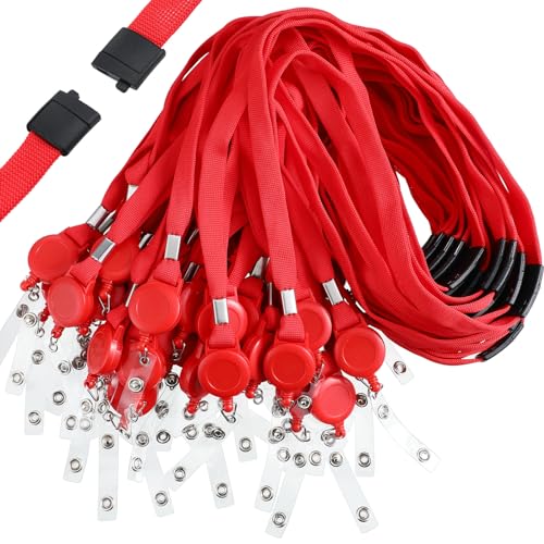 Windyun 72 Pcs Breakaway Lanyards Retractable ID Badge Reel, Red