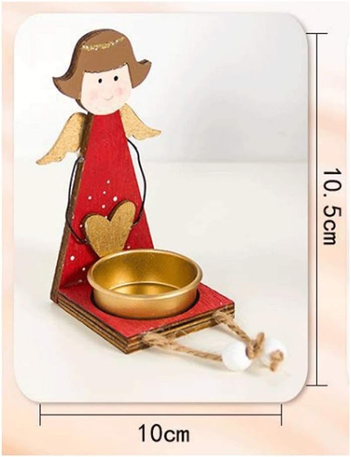 Cartoon Angel Girl Boy Home Painted Candle Holder Tealight Wooden Desktop Candlestick Festival Table Party (Size : B) (A) image 3