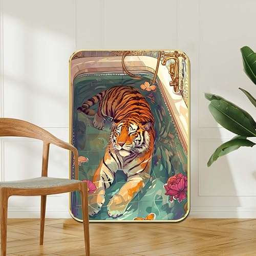 Image of Livin'luxe Majestic Tiger in Bathtub Wall Art - Gold Framed Quirky Jungle Animal Poster - Vibrant Wildlife Artwork for Home, Bathroom & Office Decor (13 x 19 Inch) MG01-864