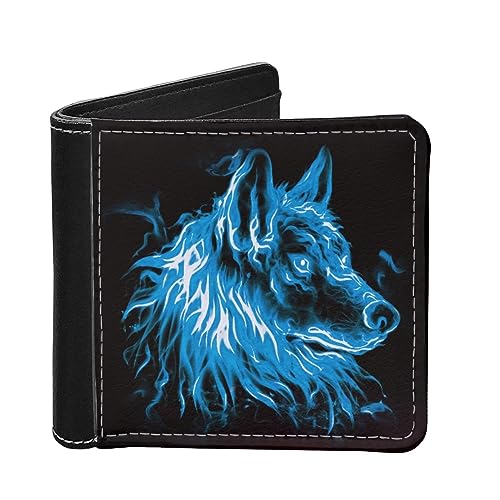 Ice Wolf Fire Wolf Bifold Wallet Gifts Purse for Boys Kids Gifts Wallet Card Holder Clutch Credit Card Case Money Clips Gifts Cool Wolf