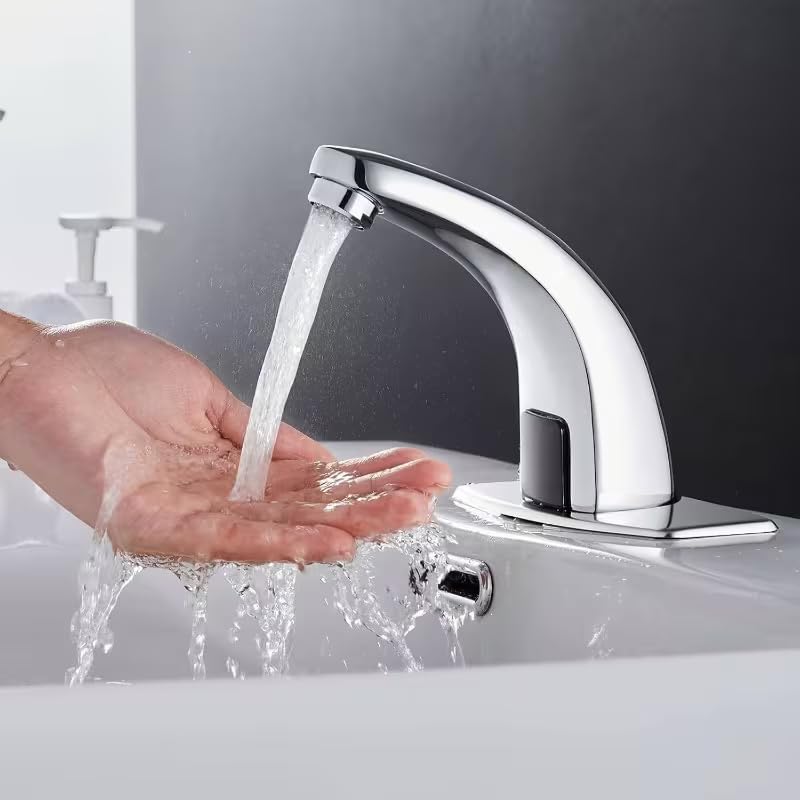 Image of SILVERA Automatic Sensor Faucet | Touch-Free Infrared Tap | Chrome Finish, Water-Saving Aerator, Hygienic Hands-Free Operation | Easy Installation | Ideal for Home, Bathroom, Kitchen & Commercial Use