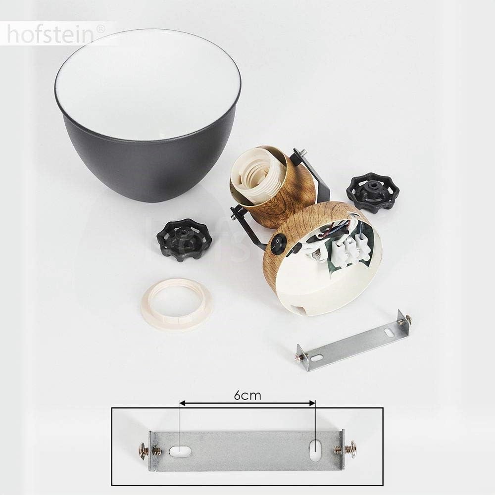 Applique murale Banjul en métal gris blanc et effet bois, spot vintage avec interrupteur intégré idéal dans un salon rétro, pour 1 ampoule E27, ampoule(s) non incluse(s)