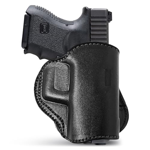 Black Genuine Leather OWB Holster for Glock 26, Walther P22 Nano - Resistant and Durable Leather Carry Holster - Comfortable Appendix - Maxx Carry Holsters by PH - Popular Holsters