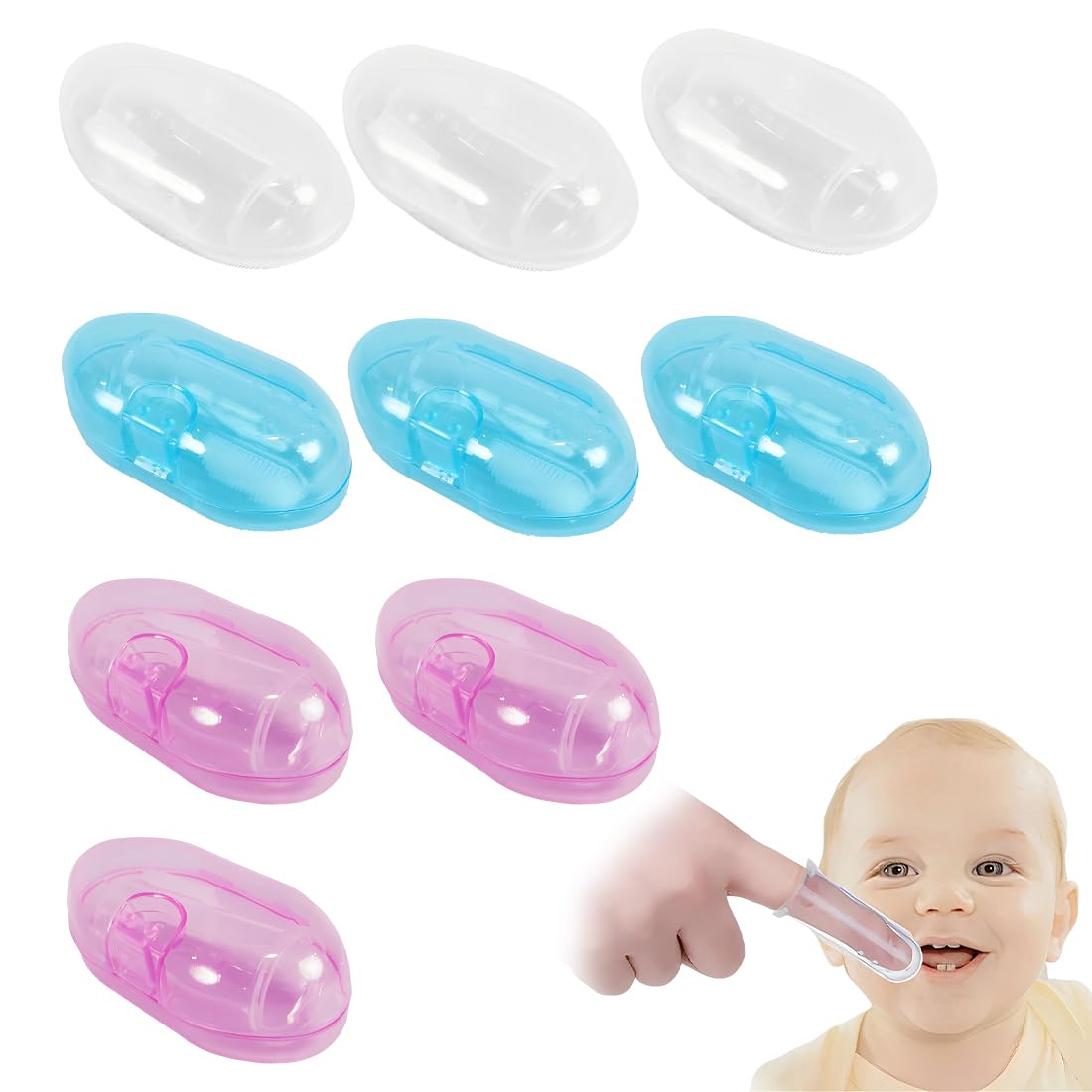 9 Pezzi Spazzolino Morbido Sicuro da Denti per Bambino, Spazzolino Neonato, Spazzoline da Denti di dito in Silicone per Ragazzi, Impacco Trasparente per Massaggi