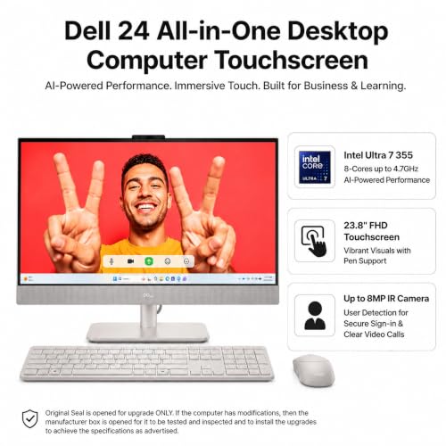Image of Dell 23.8 inch All-in-One Desktop Computer, FHD Touchscreen, Intel Core Ultra 7 Series 3 Processor, Copilot+ PC, 32GB DDR5 RAM, 2TB PCIe SSD, Wi-Fi 6E, Bluetooth 5.3, Windows 11 PRO, Wireless KB & Mouse