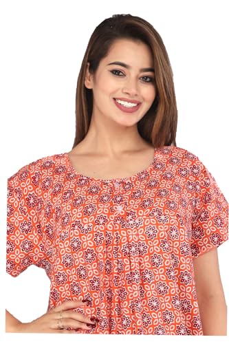 Image of Kuruti B Sheets Cotton Nighty for Women Jaipuri Print 2 Button Round Neck Short Sleeve Night Gown | Maxi Dress