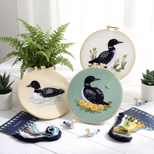 Image of Mindsoft 3 Set Needlepoint Kit for Beginners with Hoop,Loon