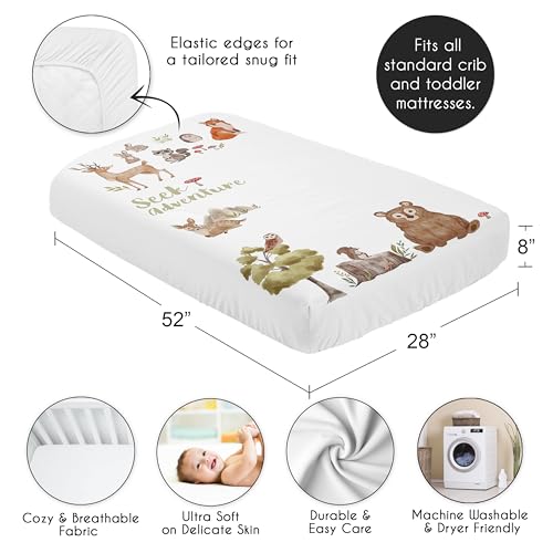 Image of Sweet Jojo Designs Fitted Baby Crib Sheets (Woodland Animals) for Boys or Girls, Infant Nursery, Toddler Room - Standard Size (Photo Op, Farmhouse, Forest Woods, Bear, Fox, Hedgehog, Deer, Sage Green)