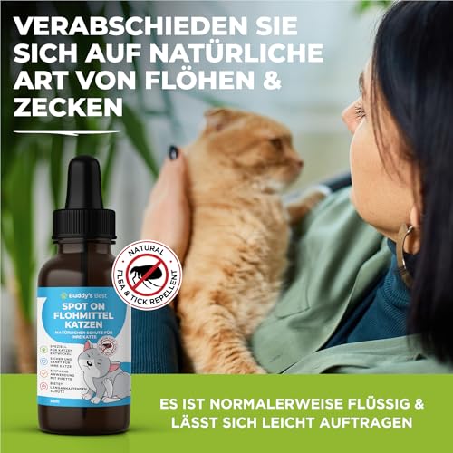 BUDDY'S BEST 50ml Spot On Flohmittel Katzen bei befall - Mittel gegen flöhe Katzen - Zeckenschutz Katze - Zeckenmittel flohmittel - Anti Floh Katze