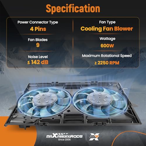 Image of maXpeedingrods Engine Radiator Cooling Fan Assembly for Audi A6 2012-2017, for Audi A7 2012-2017, for Audi Q5 2013-2017, 95B121003A 4H0959455A 4H0959455N