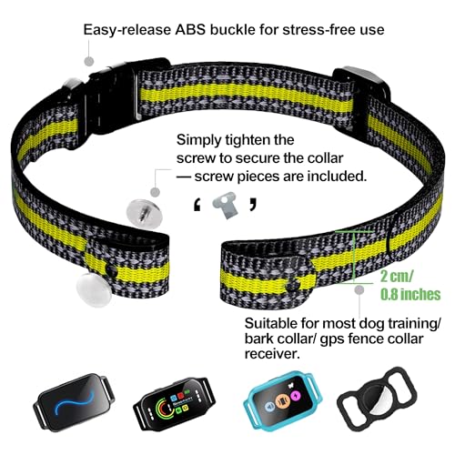 Aikko Dog Shock Collar Replacement Strap, Reflective Comfortable Nylon Collar for Shock Training Collar, Widely Compatible with Most Bark Collar Receiver for All Breeds Sizes, Yellow — view 4