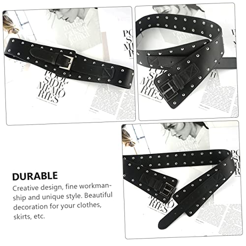 Punk Style Female Oblique Waist Belt PU Leather Mushroom Studded Waistband Fashionable Accessory for Dress Skirts4