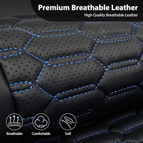 Image of CAR PASS 3D Foam PU Leather Car Seat Covers Front Seats, Blue Faux Leather Front Seat Covers for Car, Universal Fit for SUV Truck Sedan Automotive, Armrest Airbag Compatible,Black and Blue
