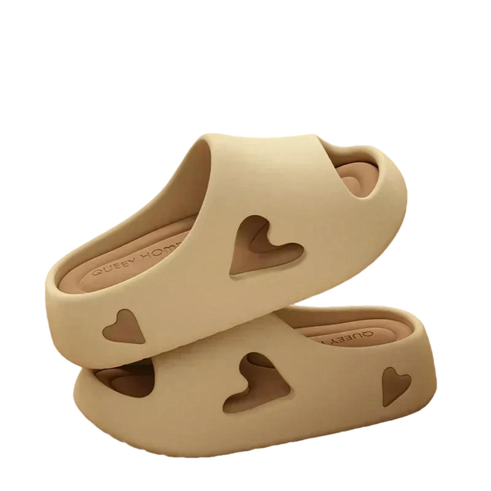 Gyios Summer Slippers Platform Slipper Flip Flop Women Love Heart Cloud Outdoor Indoor Soft Sandal Slides Ladies Home House Hotel Shoe Flat Eva-khaki-37-38