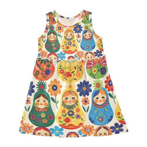 Girls Sleeveless Dress, Matryoshka Russian Traditional Wooden Doll Summer Dresses Loose Fit Casual Sundress