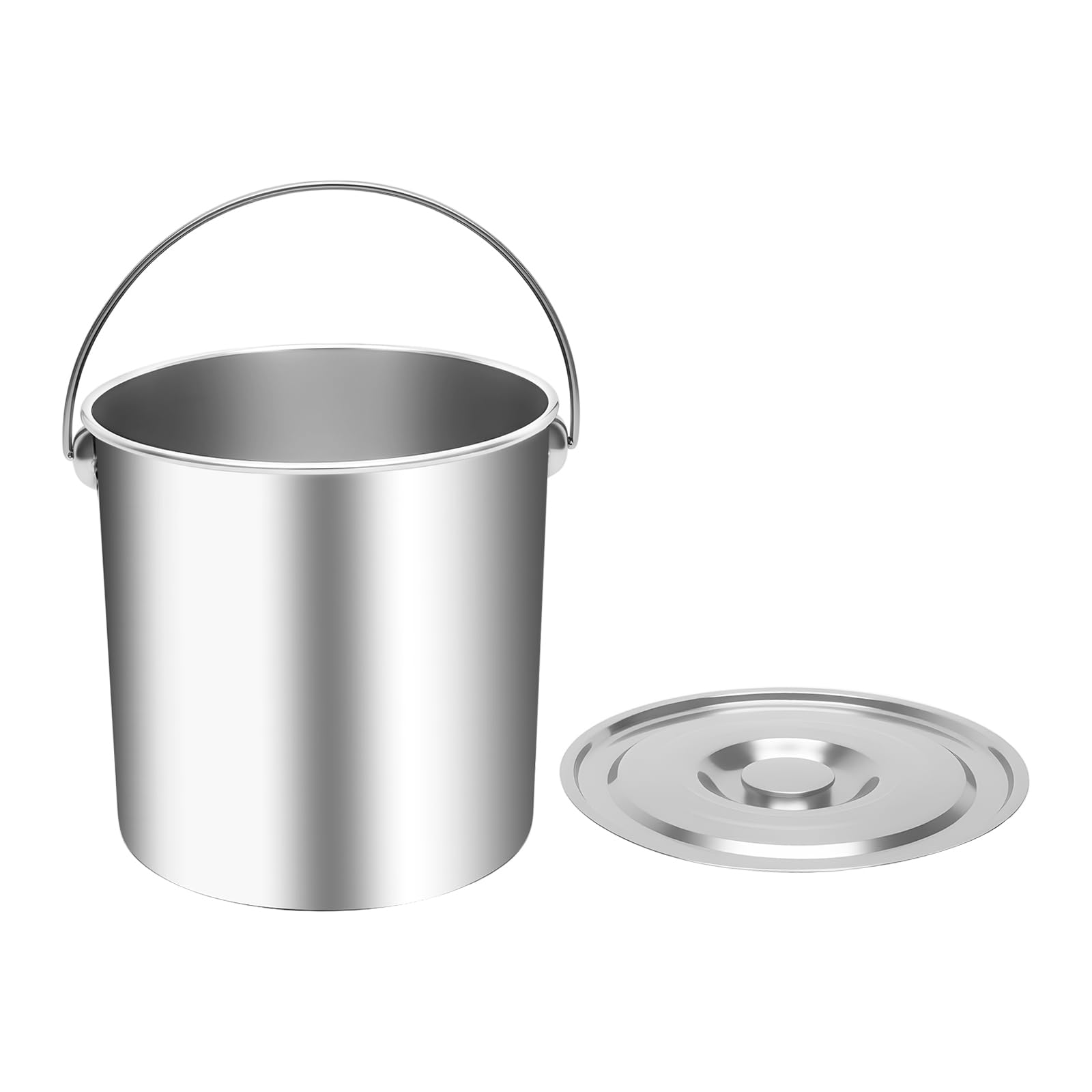 Stainless Steel Bucket, Large Opening Metal Bucket with Lid, Simple Milk Pail for Storing and Transporting, 1.6mm Thickness, Large Capacity, Silver (20L)