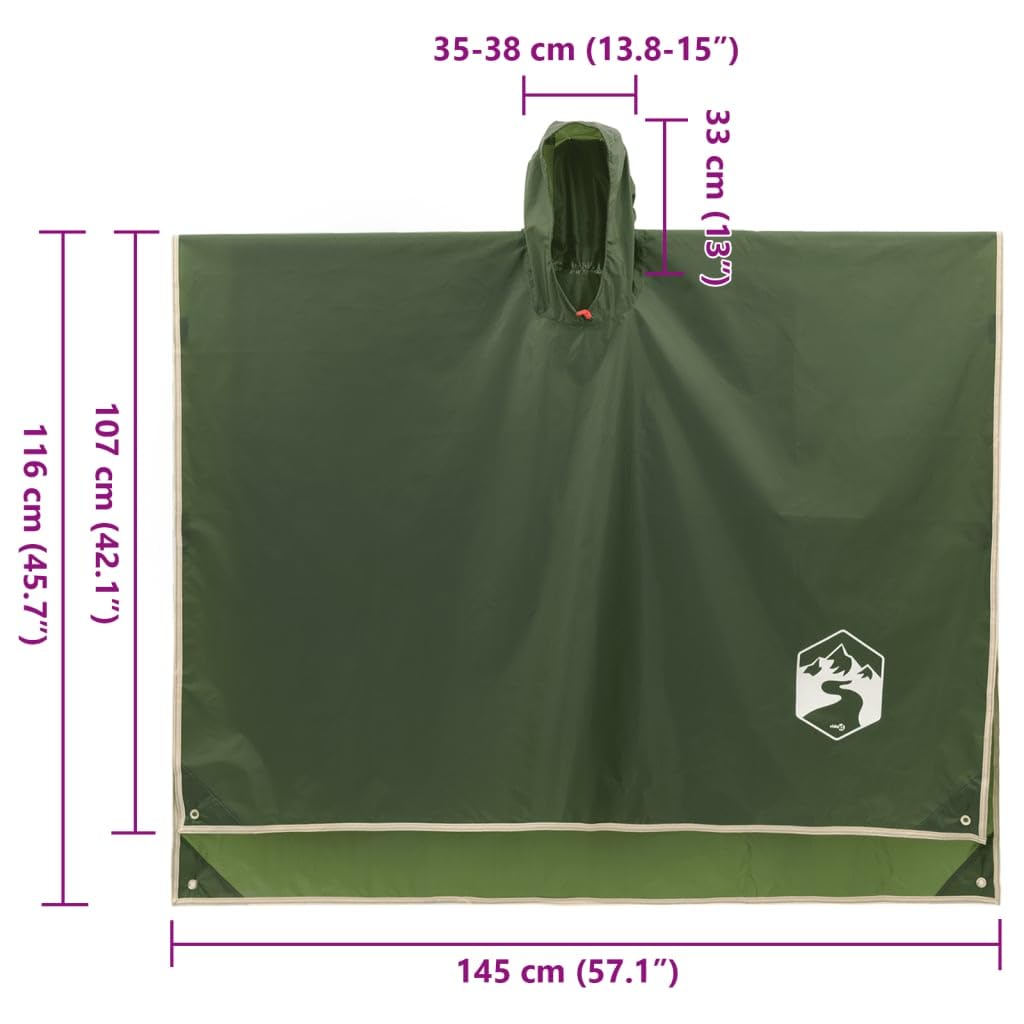 Mangloder Regenponcho mit Kapuze 2-in-1-Design Grün 223x wasserdichter Polyester Campingplane Picknickdecke Zelt Outdoor Wandern Trekking Zubehör