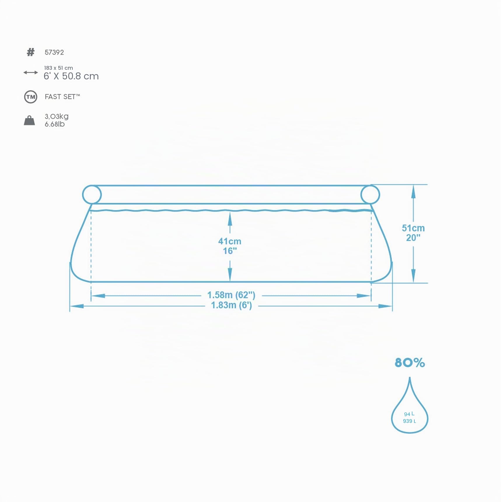 Bestway Piscina automontable 183x51, Azul, BW57392