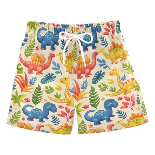 ALAZA Dinosaur Palm Tree Leaf Color Boys Quick Dry Beach Board Shorts Kids Swim Trunks Bathing Suit Swimsuit L