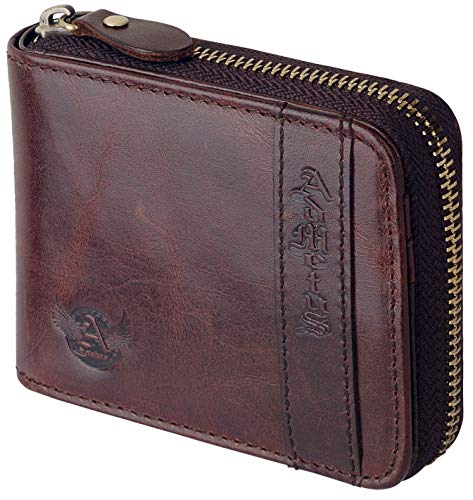 Admetus Men's Genuine Leather Bifold Zip-around Wallet with Elegant Gift