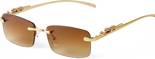 ADE WU Gafas de sol vintage sin montura retro de lujo de metal dorado sin marco rectángulo lente de color gafas de sol