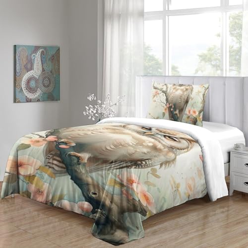 Housse de couette chouette blanche lit simple microfibre apaisante