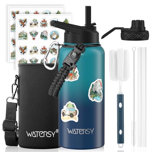 Image of 32oz Insulated Water Bottle (Cold for 48 Hrs),BPA Free&Leak Proof,Stainless Steel Water Flask,Water Jug with Straw Spout Lids for Gym,Hiking,Travel,Gradient Blue