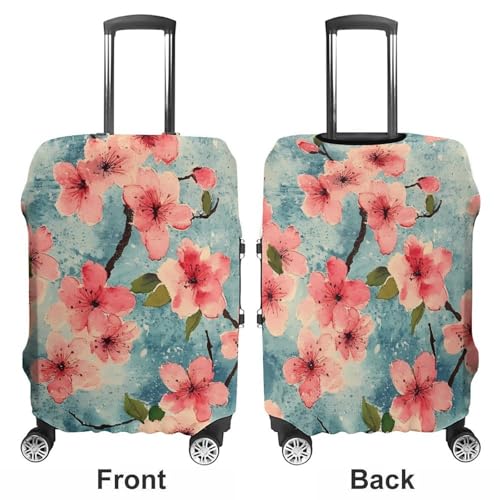 Cherry Watercolor Blossoming Travel Luggage Cover for Suitcase 19-32 Inches Elastic Washable Baggage Protector3