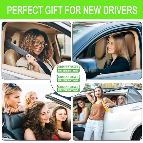 Image of 3 Pack Student Driver Magnet for Car, Magnetic Student Driver Sign for Vehicle, Reflective Warning Bumper Sticker Magnet Sign for New Driver, 10 inch x 4 inch (GREEN)